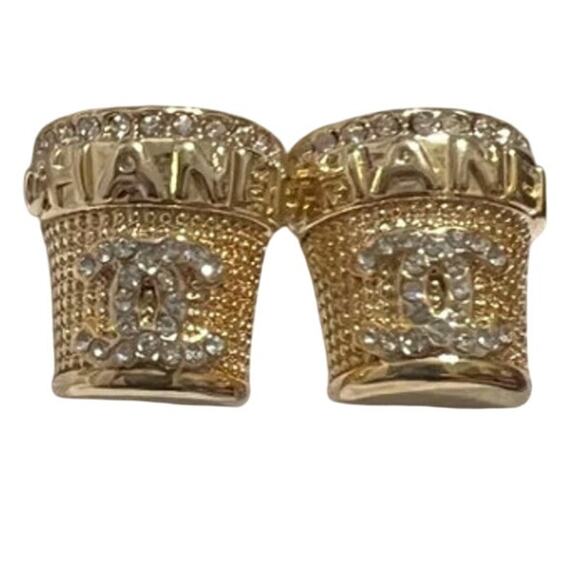 Chanel Gold and Crystal Ice Bucket Stud Earrings Autumn 2023 (CCXX014) - Picture 1 of 7